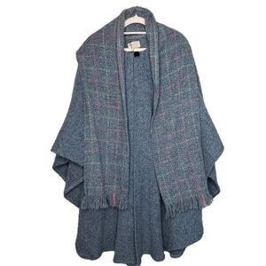 Blarney Woollen Mills Womens Weavers Wool Blend Knit Poncho Cardigan Scarf Combo